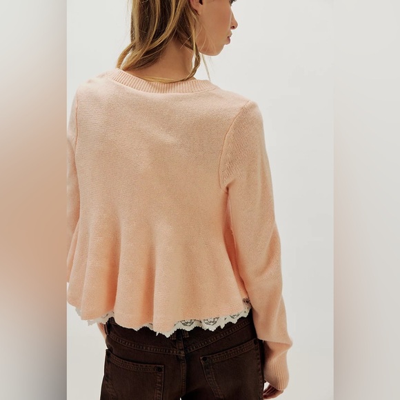 NWT FREE PEOPLE Babydoll SoftSpun Sweater | Pale Peach MSRP $168 Size S - Picture 3 of 9